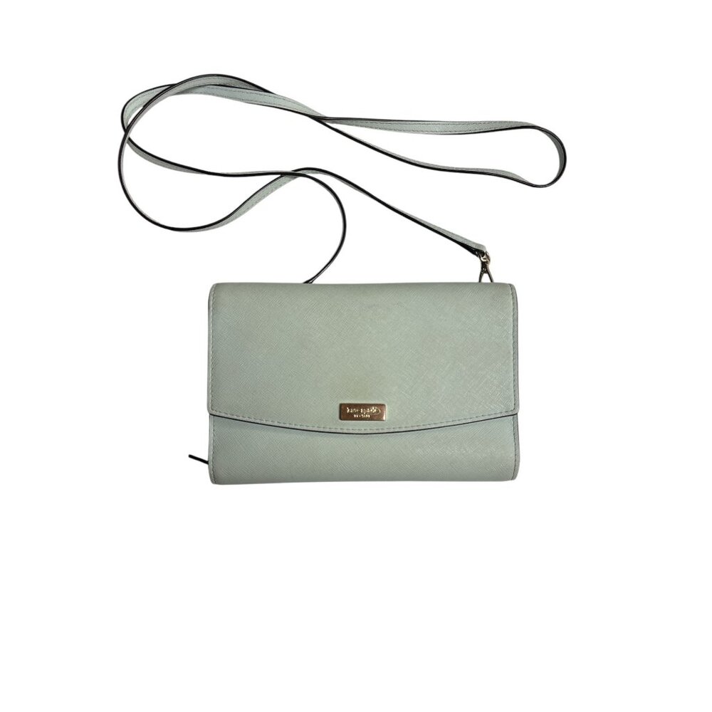 Kate Spade New York Light Blue Crossbody Wallet Bag With Gold Accent